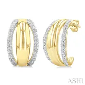 1/10 Ctw Bold Double Split Dome Shape Round Cut Diamond Fashion Half Hoop Earring in Yellow Gold Vermeil