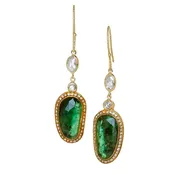 Brazilian Emerald Slice &amp; Rose Cut Diamond Earrings