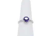 14K White Gold Amethyst and Diamond Halo Ring