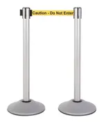 2-Pack Premium Steel Stanchions Barriers with Retractable Belt - Silver