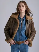 Blouson en peau lainée marron