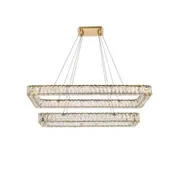 42 Inch Wide Modern LED Double Bar Rectangle Kitchen Linear Chandelier Crystal Light In Gold 3504G42L2G