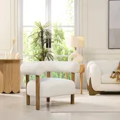 37 Mid-Century Modern Style Barrel Armchair with Bouclé and Sherpa Accents