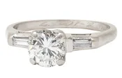 1957 Mid-Century Round Brilliant Diamond Platinum Three Stone Vintage Engagement Ring