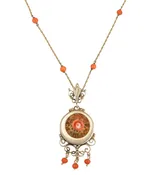 1880's Antique Victorian 14K Yellow Gold Coral Carved Dangle Pendant Necklace
