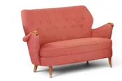 1940s SCANDINAVIAN MODERN LOVESEAT IN ORIGINAL COPPER BLUSH WOOL