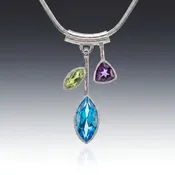3 Stone Petal Pendant Blue Topaz – Silver, White Rhodium