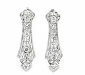 14K WHITE GOLD & PLATINUM ART DECO VINTAGE DIAMOND DROP EARRINGS