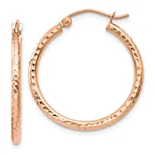 10k Rose Gold 25mm x 2mm Diamond Cut Round Hoop Earrings