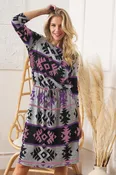 Aztec Print 3/4 Sleeve Blouson Midi Dress | 2 Colors | S-3X