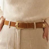 Amber Antique Square Buckle Vegan Leather Belt