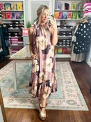 Blooming Boldly Sleeveless Midi Dress - Mauve