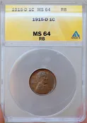 1915 D Lincoln Wheat Cent - Gem RB / MS64 RB ANACS