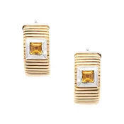 14 Karat Gold Square Citrine Gooseneck Hoop Earrings