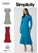S3301 | Simplicity Sewing Pattern Misses’ Midi Length Dress with Sleeve Variations and Custom Cup Sizes