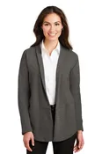 Ladies Interlock Cardigan - L807 - Charcoal Heather/ Medium Heather Grey