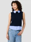Aleyna Knit Poplin Collared Vest French Connection