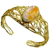 Authentic Mexican Opal  handmade 14K Gold over  .925 Sterling Silver Bracelet / Cuff