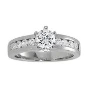 Diamond Channel Set Engagement Ring - 14K White Gold