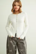 Button Front Ribbed Long Slv Knit Top