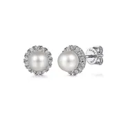 14k White Gold Grace Circle Stud Cultured Pearls and Diamonds Earrings – EG14862W45PL