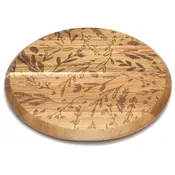Acacia Wood Lazy Susan, Round Turntable for Serving, Kitchen Organizer & Rotating Platter - Meadow with Etched Floral Design