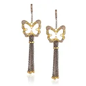925 Silver Butterfly Tassel Earrings with Diamonds