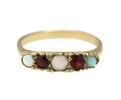 1880s Antique Victorian 9CT Yellow Gold 0.29ctw Opal Garnet Gemstone Ring