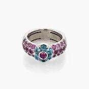 14k Gold Blue Topaz and Amethyst Flower Ring