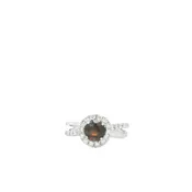 14K 14K White Gold Crossover Ring with 1 Round Garnet, 0.90 ct and 34 Round Diamonds, 0.49 ctw