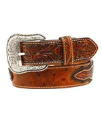 ARIAT® BROWN OSTRICH PRINT LEATHER BELT