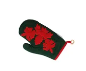 11" x 6" Christmas Oven Mitt - Red on Green Hibiscus