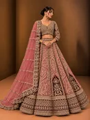 Dusty Rose & Burgundy Embroidered Bridal Lehenga