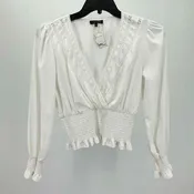 1 State Size M Winter White V Neck Elastic Waist Top