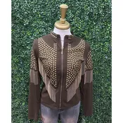Adriana Gold Studded Brown Jacket