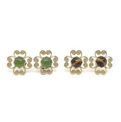 Gemstone and Gold Filled Flower/Scroll Post Earrings with Surgical Steel Posts, Tiger Eye or Nephrite Jade, 1 Pair