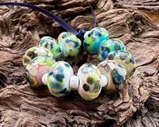 10 Celestial Green Mosaic Lampwork Beads Set SRA