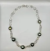 Hand-Fabricated Sterling Silver Chain and South Sea Pearl Necklace