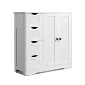 3-Tier Bathroom Floor Cabinet with 2 Doors, 4 Drawers and Adjustable Shelf, White