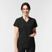 AURA Women's Allure V-Neck 2 Pocket Scrub Top - Black