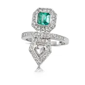 Deco Inspired Colombian Emerald &amp; Kite Shaped Diamond Ring