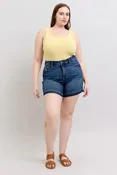 Judy Blue Destroyed Release Hem Denim Shorts - Curvy