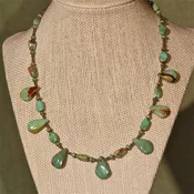 Green Turquoise Necklace with drops, 15"