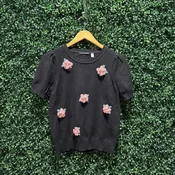 3D Floral Short Sleeve Sweater