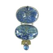 10396 Blue Lapis Carved Butterfly Sterling Silver Pin and Pendant