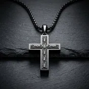 Black Plated Sterling Silver Inset Cross Necklace