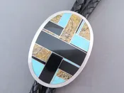 Sterling Silver &amp;amp; Multi-Stone Inlay Bolo Tie featuring Turquoise