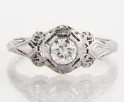 Antique 18k White Gold Filigree Diamond Engagement Ring - Arts & Crafts Era | Copper Canary Fine Jewelry