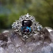 Radiant Alexandrite Selene Moon Engagement Ring - 14k Gold