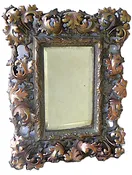 Antique Rococo Revival Bronze Wall Mirror w. Floral Motif France 19th. C.